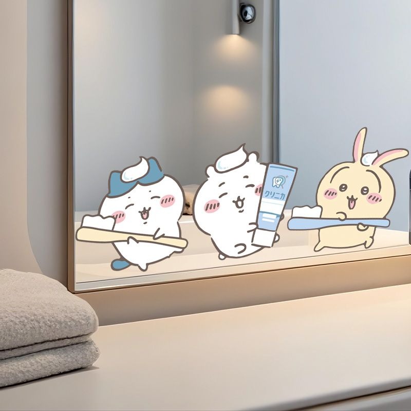 Home Bathroom Vanity - Stiker Cermin Chiikawa Motif Lucu Perekat