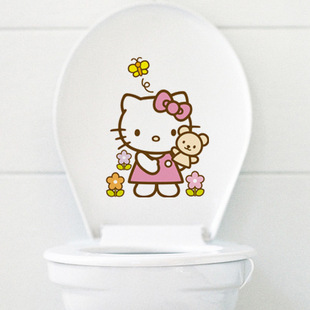Home Bathroom Accessories - Stiker Toilet Kartun Hello Kitty, Stiker