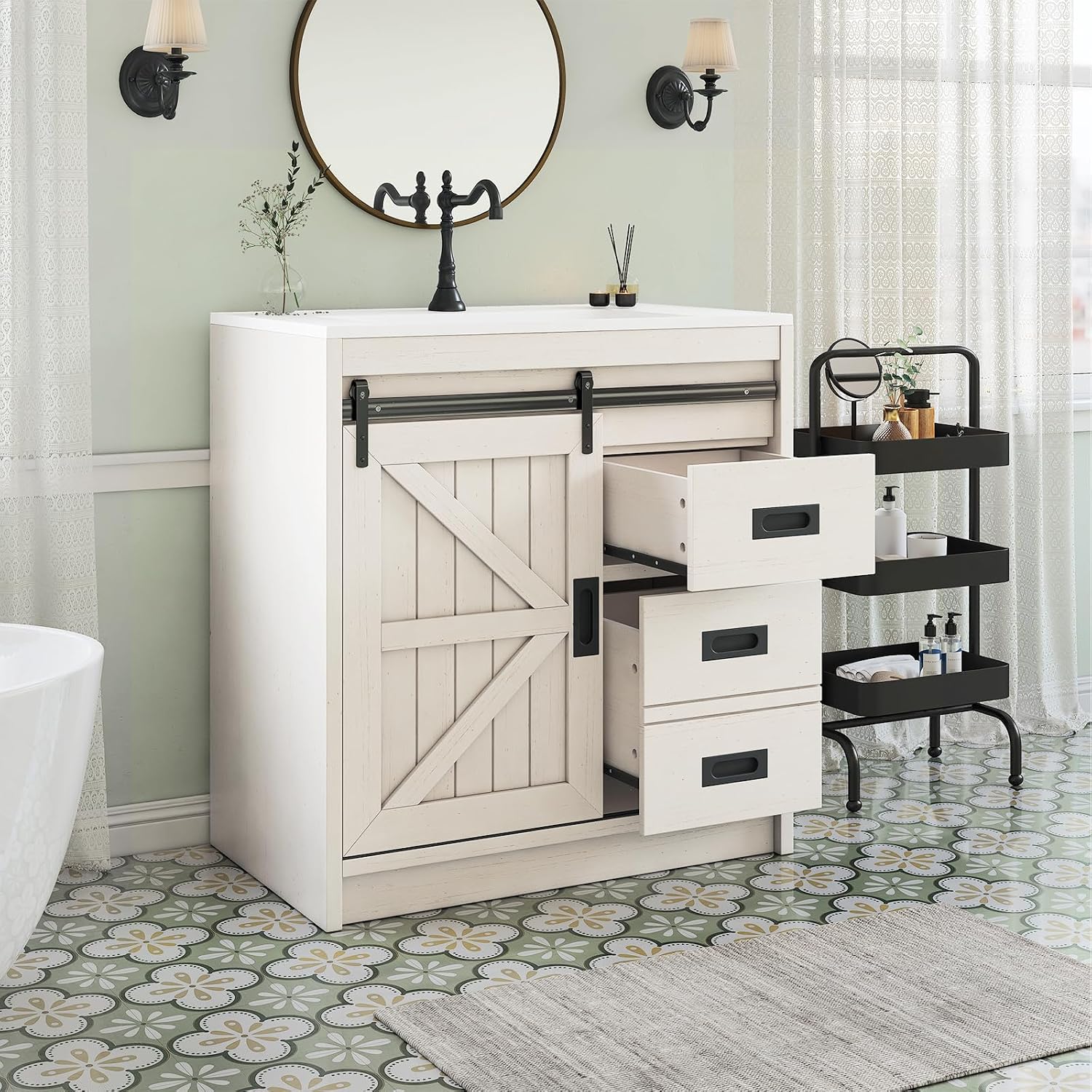 Home Bathroom Vanity - Meja rias kamar mandi bergaya farmhouse